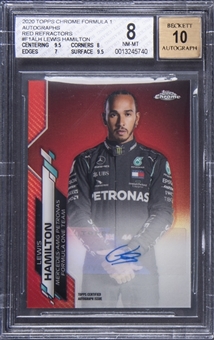 2020 Topps Chrome Formula 1 Autographs Red Refractor #F1A-LH Lewis Hamilton Signed Card (#5/5) - BGS NM-MT 8/BGS 10